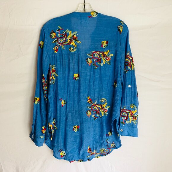 Anthropologie Fig & Flower Women's Size Small Blue Floral Embroidered Blouse Top - Picture 5 of 5
